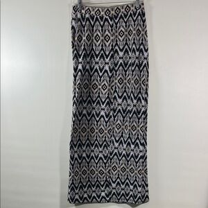 Mix & Co. Maxi Skirt Black White & Tan Women Size L Elastic Waist